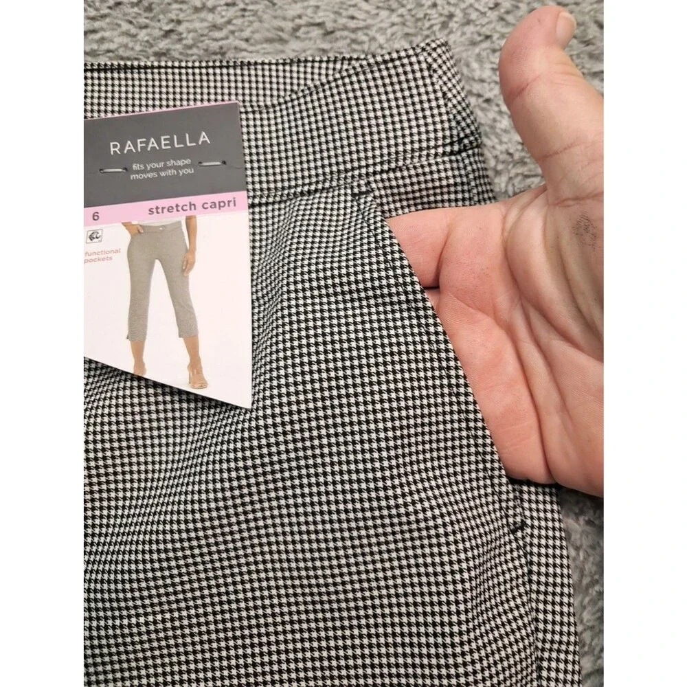 New Rafaella Capri Pants Womens 6 Pull On Elastic Comfort Waist Stretch Checked